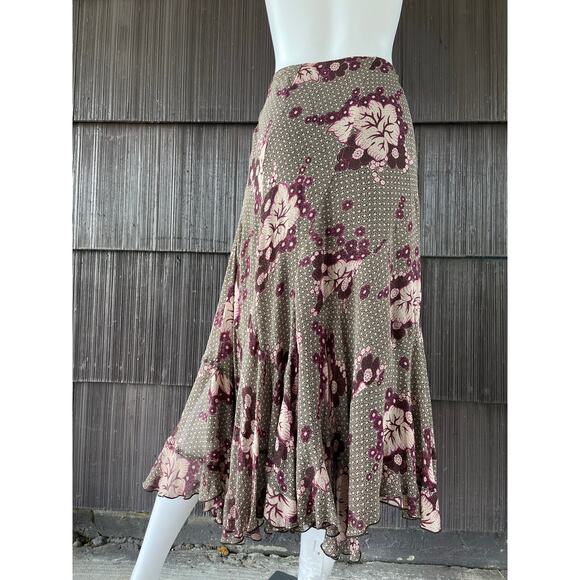 🔥Y2K Anne Klein 100% Silk Romantic Floral Bohemian Flowy Asymmetrical Skirt 16W - Picture 3 of 9